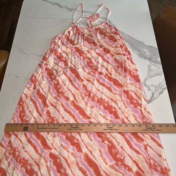 Lush Slip Midi Dress Tie Dye Boho Beach Resort Spaghetti Strap Tie Back Flowy M - Picture 7 of 14